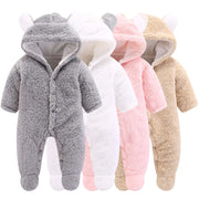Newborn Baby Cartoon Bear Snowsuit Winter Coat Fleece Hooded Romper Jumpsuit
